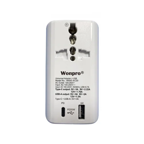 Adaptador Múltiple con Pines Intercambiables 5V 3A Tipo A+C Blanco SISSA
