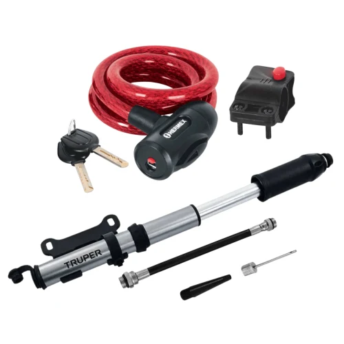 Combo Candado Cadena para Bicicleta con Mini Inflador 75 Psi