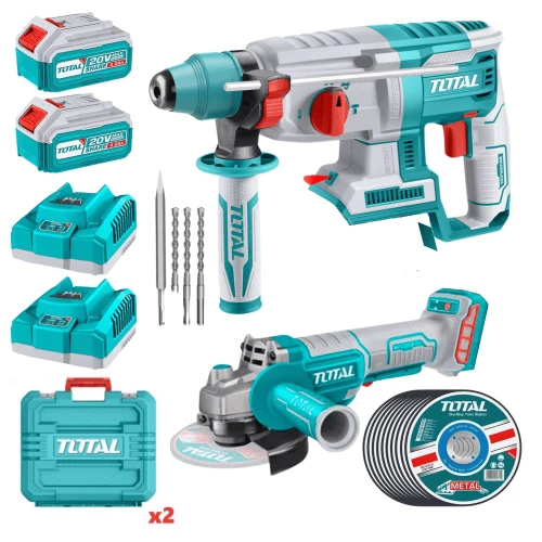 Combo Rotomartillo + Amoladora 20V 2 Baterias 4AH y Cargador