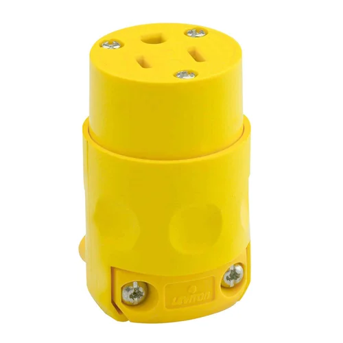 Conector Aéreo Hembra Leviton 15A 125V con Línea a Tierra PVC Amarillo 515CV
