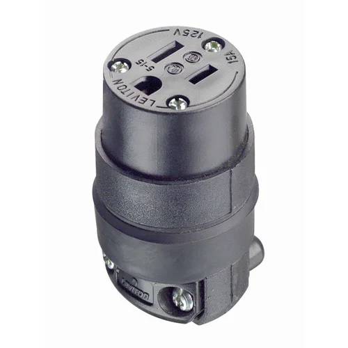 Conector Aéreo Leviton 15A 125V con Línea a Tierra PVC-Caucho Negro 515CR