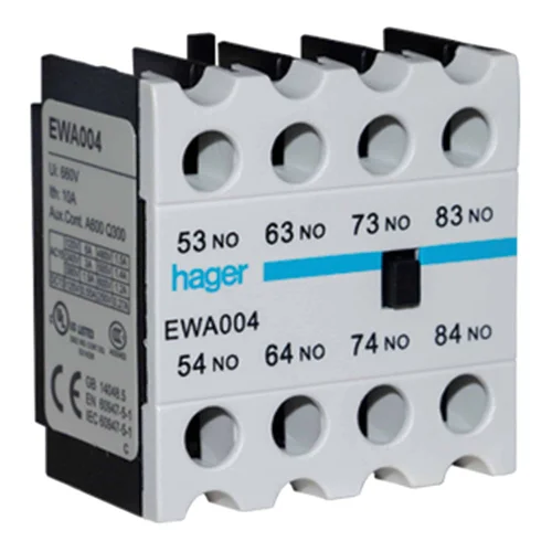 Contacto Auxiliar Frontal Hager 4NC para Contactor de 7A a 70A