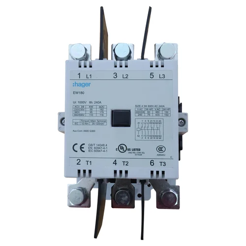 Contactor Trifásico Hager EW180D 179A AC3 con Auxiliares 2NO+2NC 380V