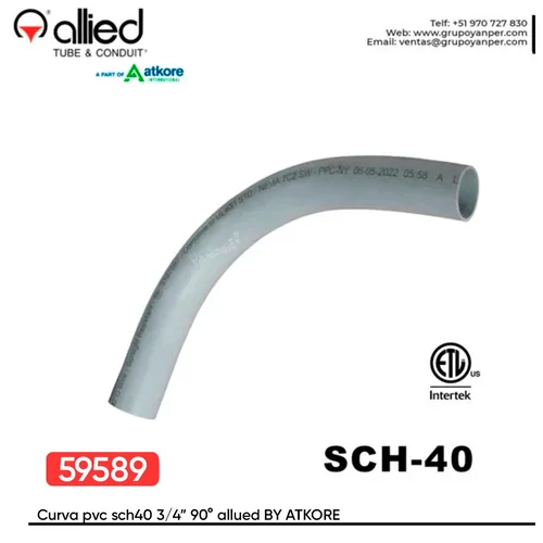 Curva de PVC Schedule 40 de 3/4" x 90° con Certificación UL651 SISSA