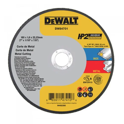 Disco de Corte Metal/Inox - HP2 - 7" X 1/16" X 7/8" (1.6MM) X 7/8"
