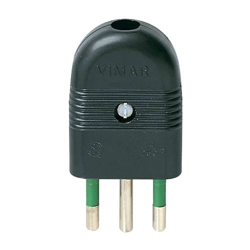 Enchufe Macho Aéreo 3 en Línea 2P+T 10A 250V Negro SISSA