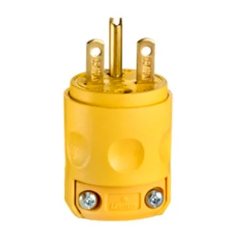 Enchufe Macho de PVC Amarillo 15A 250V con Línea a Tierra Leviton