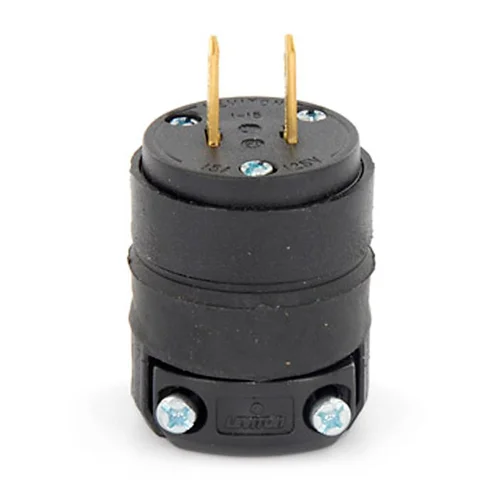 Enchufe Macho Leviton 2 Polos 15A 125V de PVC y Caucho Negro