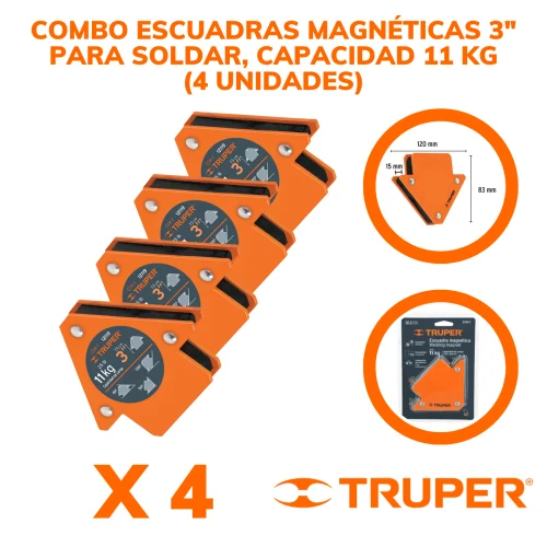 Escuadra Magnética 3" para Soldar Capacidad 11 Kg Pack 4