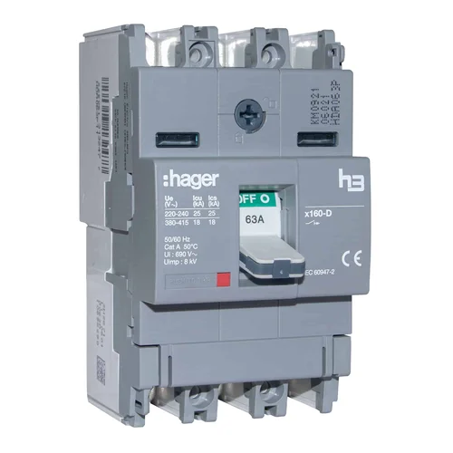 Interruptor de Caja Moldeada MCCB Hager H3 x160 3P 100A 25kA 240V