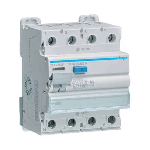Interruptor Diferencial Hager 4 Polos 100A 300mA Tipo AC CFC684S