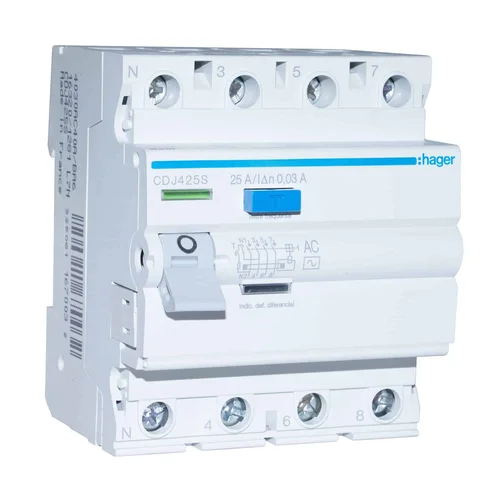 Interruptor Diferencial Riel DIN 4P 63A 30mA Tipo AC Hager