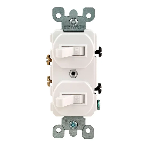 Interruptor Doble de Palanca Leviton 15A 250V con Línea a Tierra Blanco