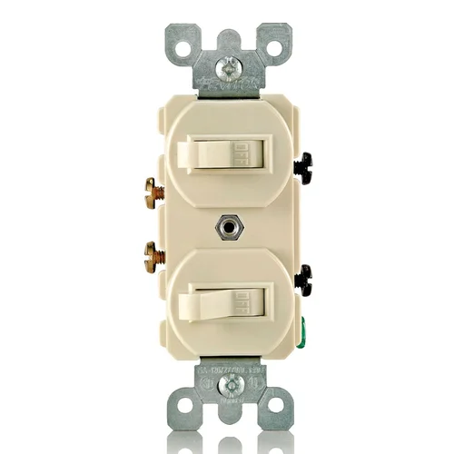 Interruptor Doble de Palanca Leviton 15A 250V con Línea a Tierra Marfil