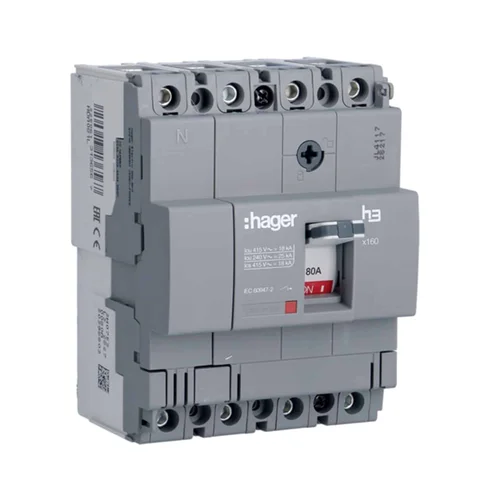 Interruptor en Caja Moldeada Hager H3 x160 4 Polos 80A 25kA