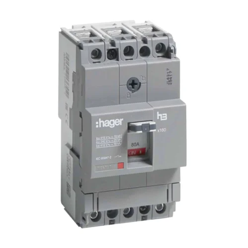 Interruptor Termomagnético Caja Moldeada Hager 3 Polos 80A 25kA HDA080P