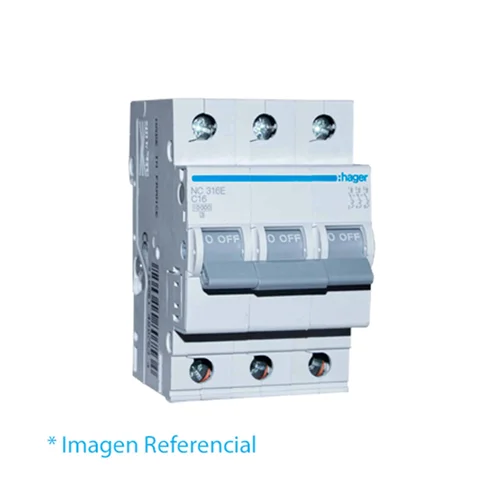 Interruptor Termomagnético Trifásico 3P 50A Curva C 10kA Hager
