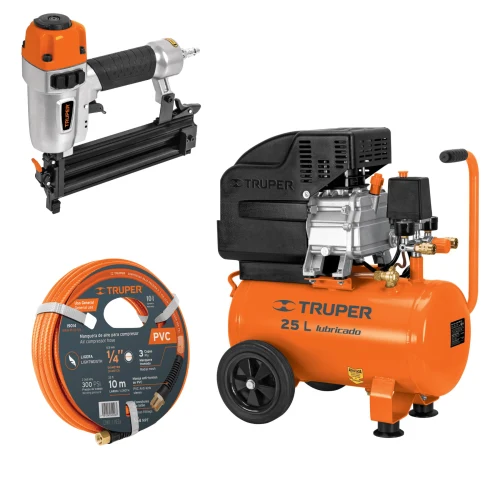 Kit Compresora 25 L Manguera 10M con Clavadora Nehumatica Calibre 18
