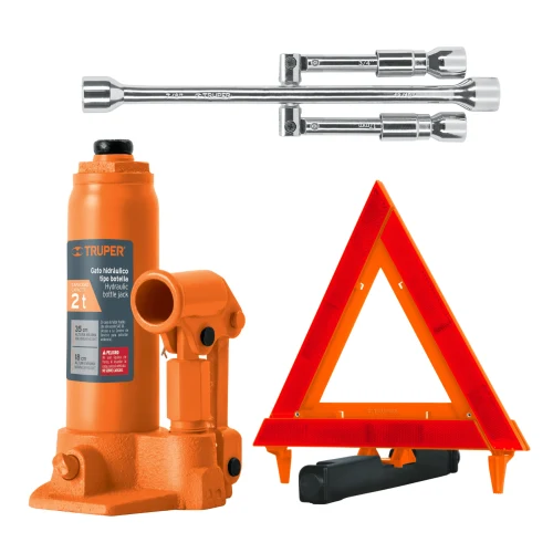 Kit Gata 2 Ton Triangulo de Seguridad y Llave Ruedas