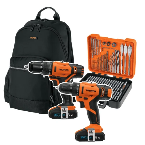 Kit Taladro Percutor y Atornillador con Brocas y Mochila