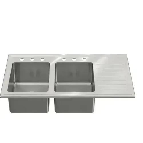 LAVADERO  CLINICO B-12 DE ACERO INOX 304 DE 2 POZAS CON ESCURRIDOR 1.2 MM