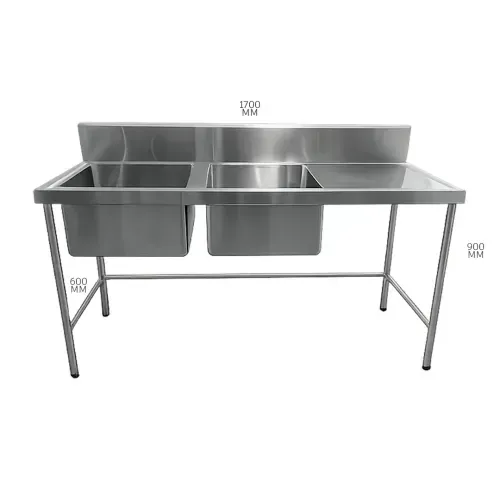 LAVADERO INDUSTRIAL DE 2 POZAS  DE ACERO 304 CON ESCURRIDOR A LA DERECHA, 1.5 MM