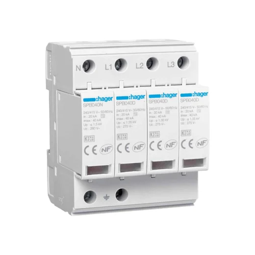 Limitador de Sobretensión Tipo 2 Hager 3P+N 40kA 440/275V SPB440D