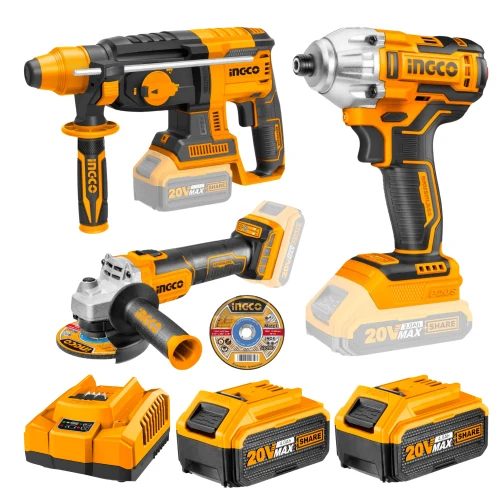 Pack Rotomartillo + Esmeril + Atornillador de Impacto 20V Inalambrico