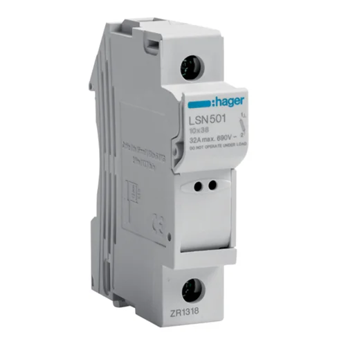 Portafusible Unipolar Hager LSN501 1P 32A 400V para Riel DIN