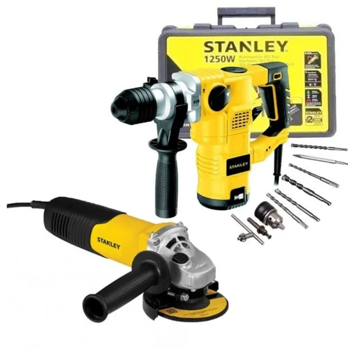 Rotomartillo SDS PLUS 1250W con Esmeril 4-1/2" 750W con Brocas y Cinceles