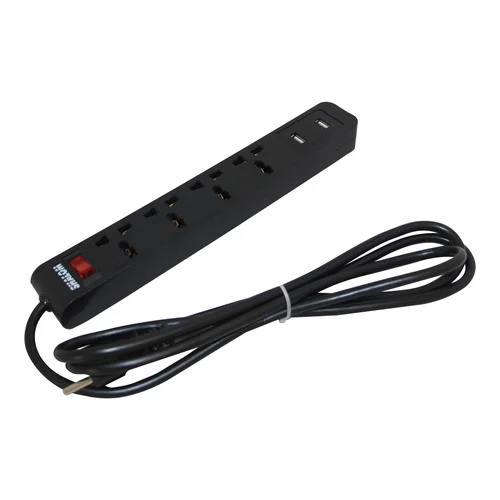 Supresor de Picos SISSA de 4 Tomas Universales + 2 USB con Línea a Tierra, 2m