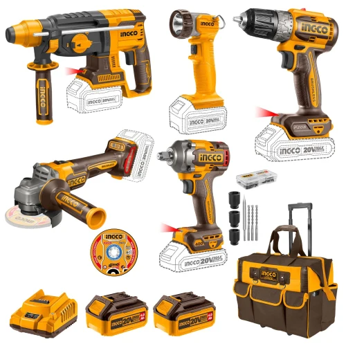 Taladro + Llave de Impacto + Amoladora + Rotomartillo + Linterna
