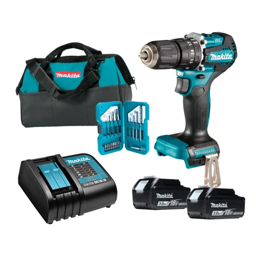 Taladro Percutor 1/2" 18V Lxt Bl con 2 Baterías. 3AH con Cargador con Maletín con Set Accesorios