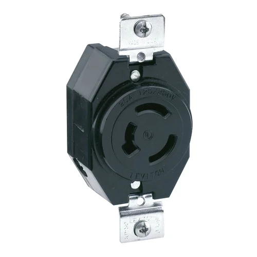 Tomacorriente de Empotrar Leviton 2P 20A 250V con Línea a Tierra y Seguro