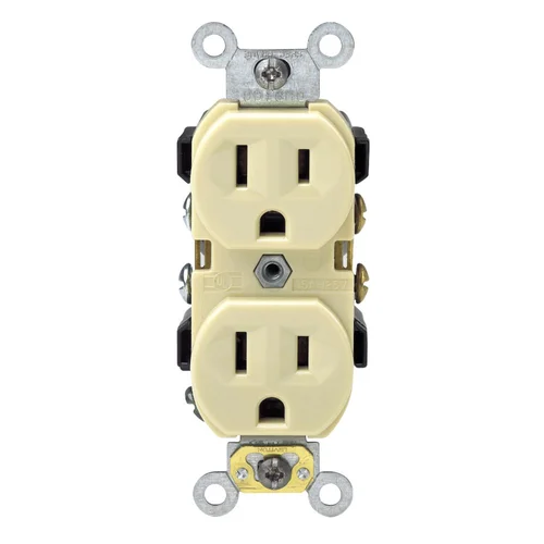 Tomacorriente Doble Comercial Leviton CR15-I 15A 125V con Línea a Tierra Marfil