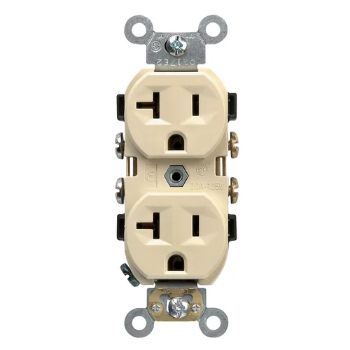 Tomacorriente Doble Comercial Leviton CR20-I 20A 125V con Línea a Tierra Marfil