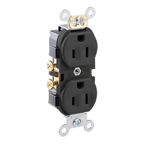 Tomacorriente Doble Empotrable Comercial Leviton 15A 125V con Línea a Tierra Negro