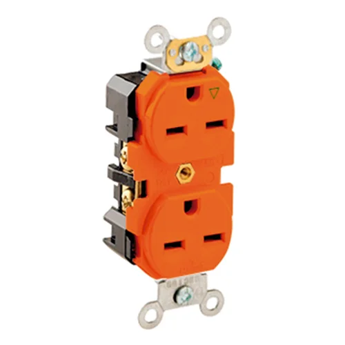 Tomacorriente Doble Empotrable con Tierra Aislada Leviton 15A 250V Anaranjado