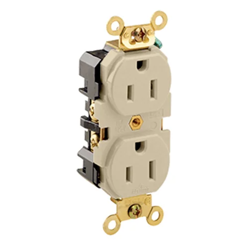 Tomacorriente Doble Empotrable Grado Industrial Leviton 15A 125V con Línea a Tierra
