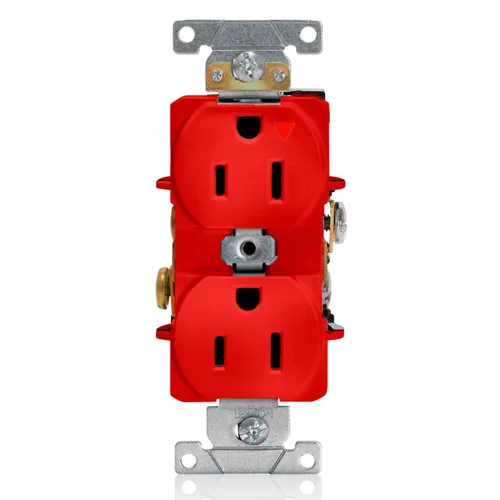 Tomacorriente Doble Empotrable Grado Industrial Tierra Aislada Leviton 15A 125V Rojo
