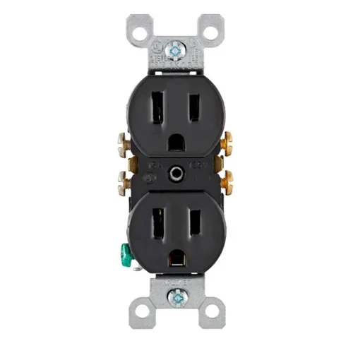 Tomacorriente Doble Empotrable Leviton 15A 125V con Línea a Tierra Negro