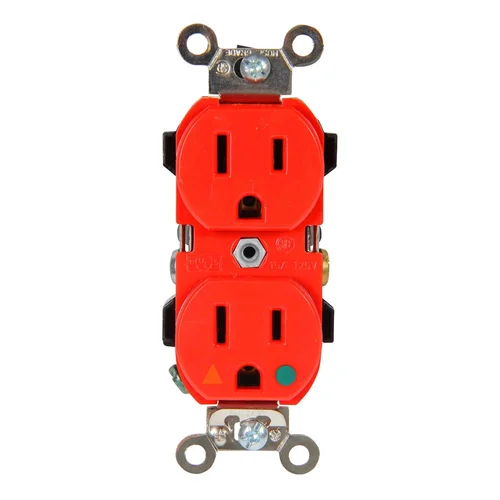 Tomacorriente Doble Grado Hospitalario Leviton Tierra Aislada 15A 125V Rojo