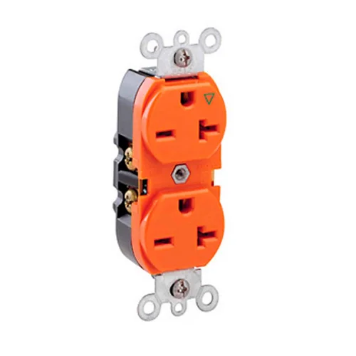 Tomacorriente Doble Grado Industrial Leviton 20A 250V con Línea a Tierra Naranja