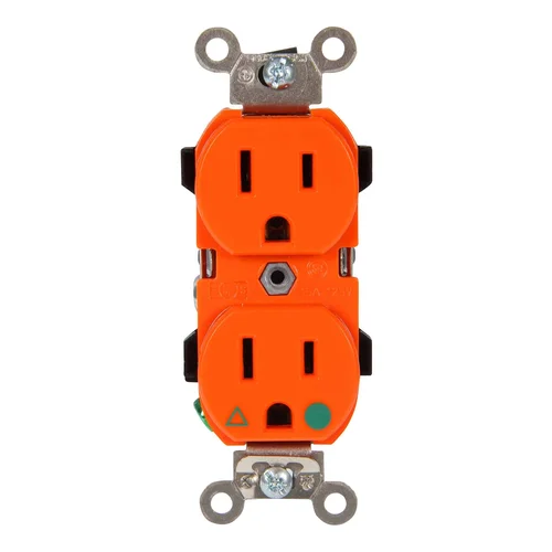Tomacorriente Doble Leviton Grado Hospitalario Tierra Aislada 15A 125V Naranja