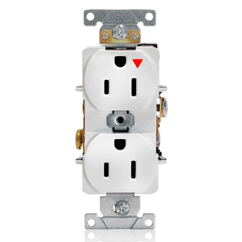 Tomacorriente Doble Leviton Grado Industrial Tierra Aislada 2x15A 125V Blanco