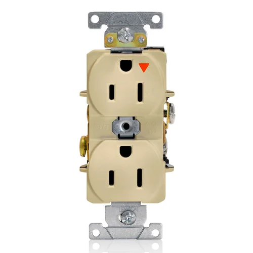 Tomacorriente Doble Leviton Grado Industrial Tierra Aislada 2x15A 125V Marfil