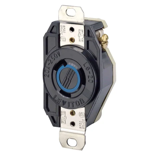 Tomacorriente Industrial de Empotrar Leviton NEMA L6-20R 20A 250V con Seguro